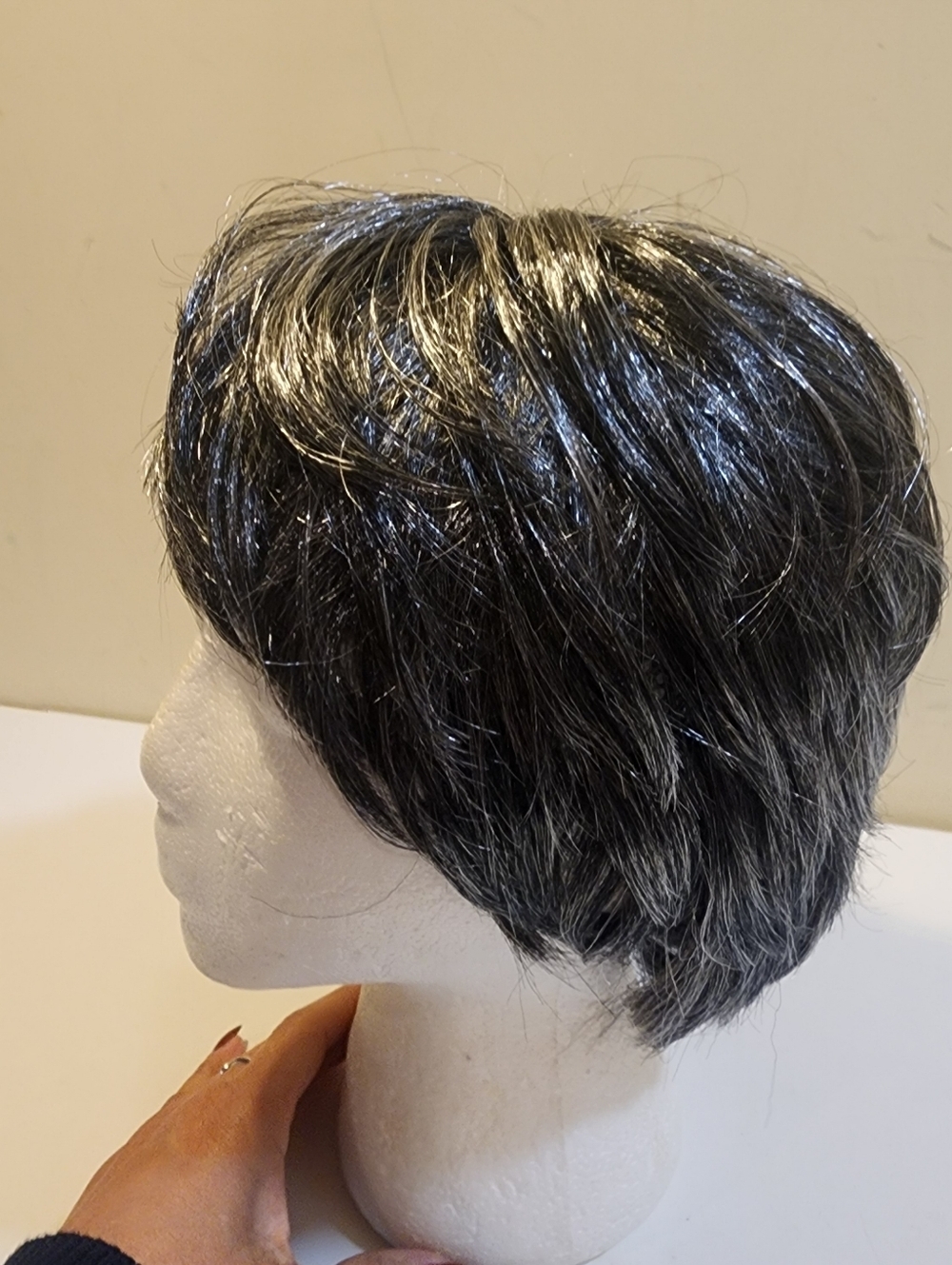 Short Layered Women’s Sintetic Wig in Black with Silver Highlights